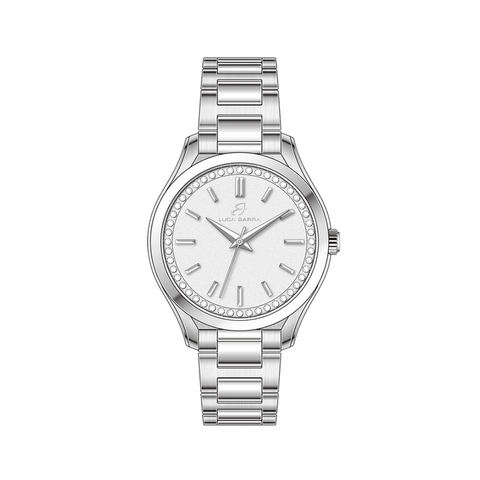 MONTRE FEMME EN ACIER AVEC LUNETTE EN CRISTAUX BLANCS