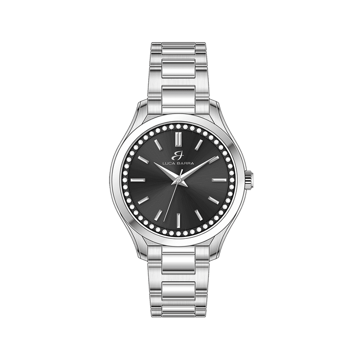 WOMEN'S STEEL WATCH WITH BLACK BEZEL AND WHITE CRYSTALS