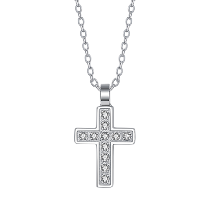COLLIER HOMME EN ACIER AVEC CROIX ET CRISTAUX BLANCS