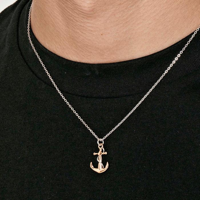 MEN'S STEEL NECKLACE WITH IP ROSE ANCHOR AND SILVER ELEMENTS