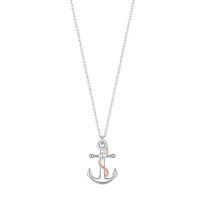 MEN'S STEEL NECKLACE WITH IP ROSE ANCHOR AND SILVER ELEMENTS