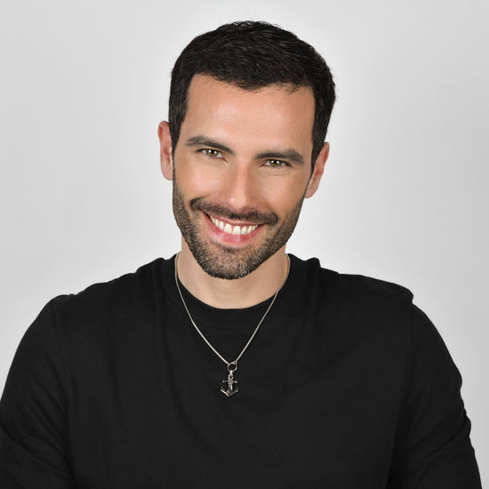 COLLANA UOMO IN ACCIAIO CON ANCORA CON SMALTO NERO