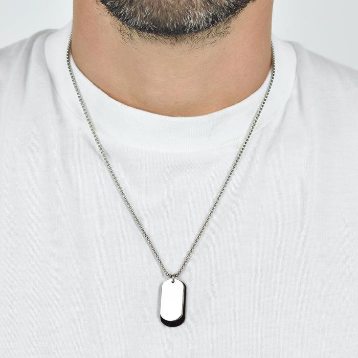 MEN'S NECKLACE IN STEEL WITH SILVER AND BLACK IP PLATES