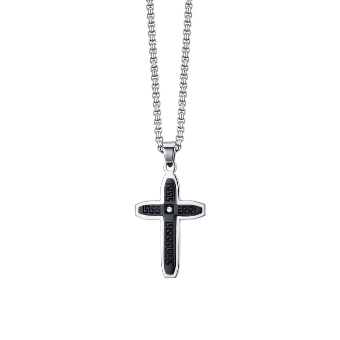 MEN'S NECKLACE IN STEEL CROSS WITH BLACK IP