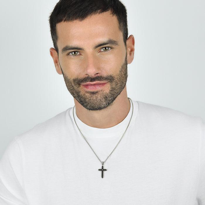 MEN'S NECKLACE IN STEEL CROSS WITH BLACK IP