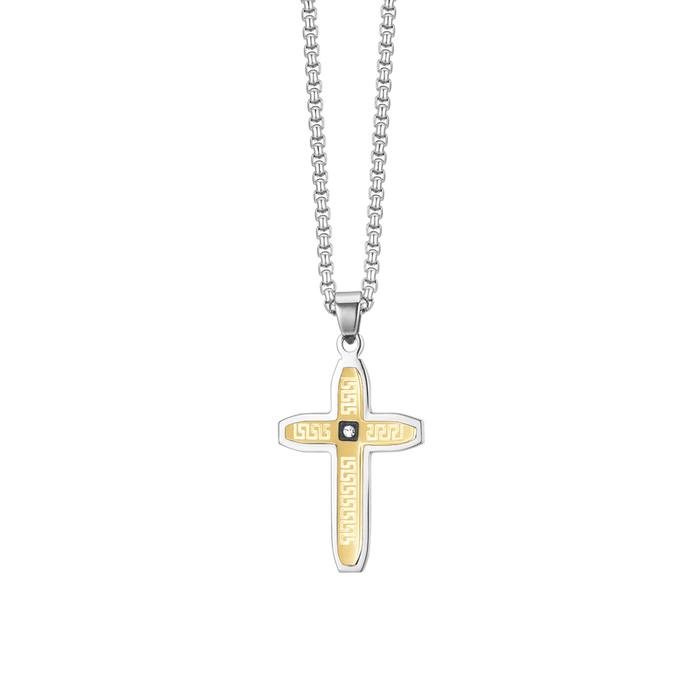 MEN'S NECKLACE IN STEEL CROSS IN STEEL AND IP GOLD STEEL