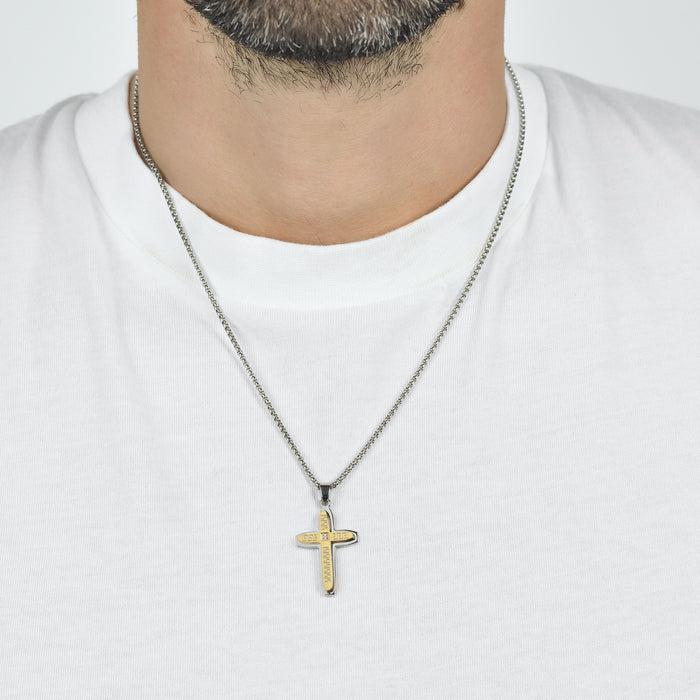 MEN'S NECKLACE IN STEEL CROSS IN STEEL AND IP GOLD STEEL