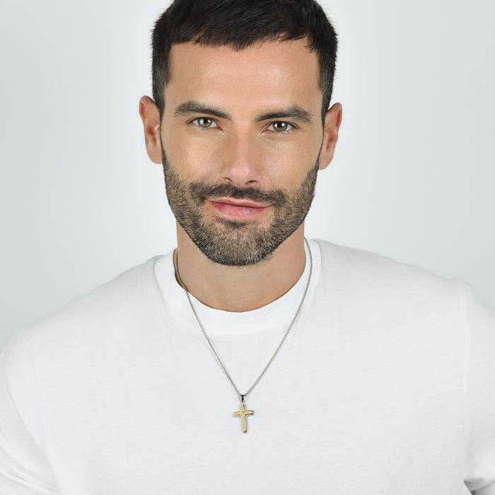 MEN'S NECKLACE IN STEEL CROSS IN STEEL AND IP GOLD STEEL