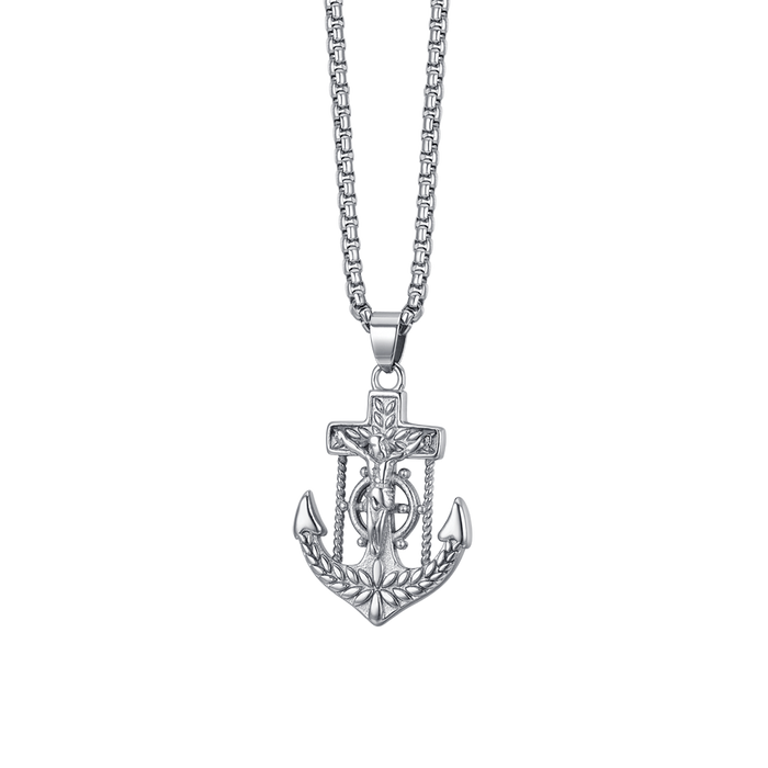 COLLANA UOMO IN ACCIAIO ANCORA CON CROCEFISSO