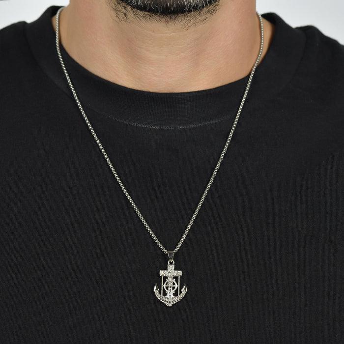 COLLANA UOMO IN ACCIAIO ANCORA CON CROCEFISSO