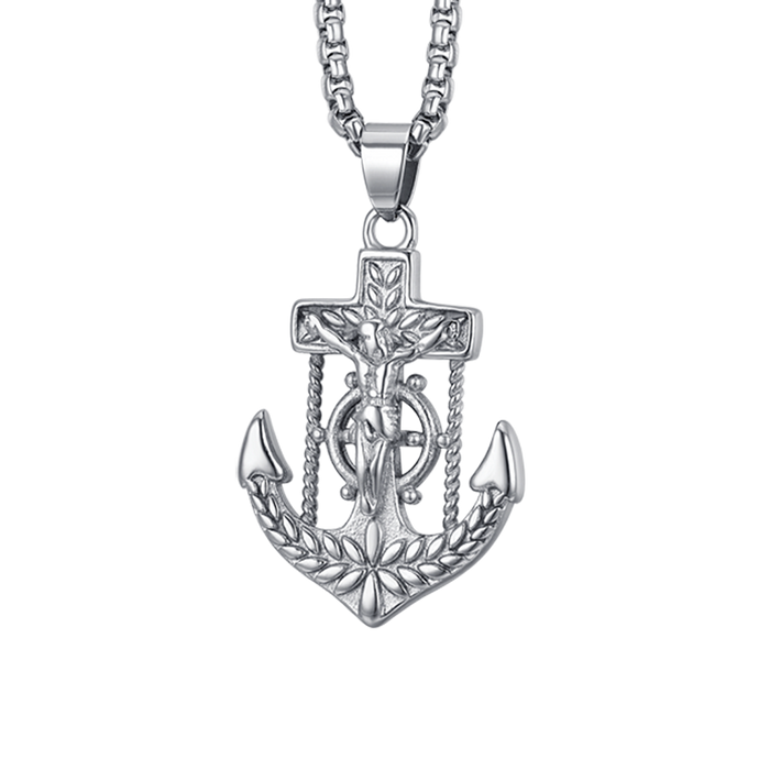 COLLANA UOMO IN ACCIAIO ANCORA CON CROCEFISSO