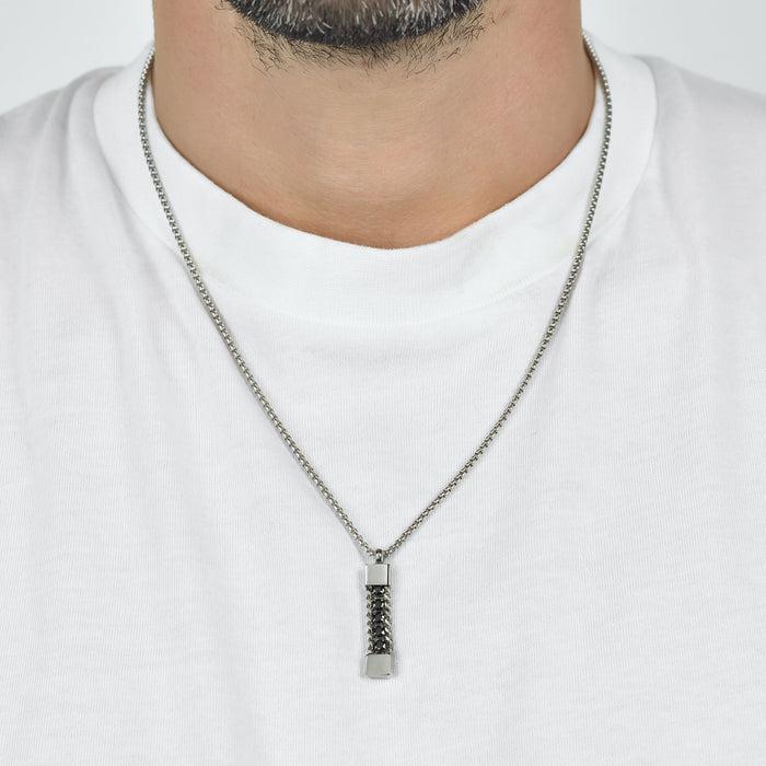 MEN'S NECKLACE IN STEEL ELEMENT WITH BLACK CRYSTALS