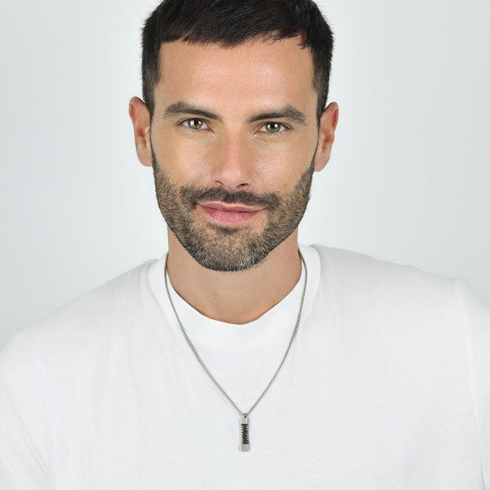 MEN'S NECKLACE IN STEEL ELEMENT WITH BLACK CRYSTALS