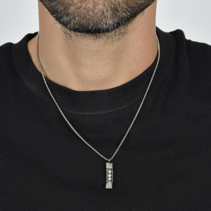 MEN'S NECKLACE IN STEEL ELEMENT WITH WHITE CRYSTALS