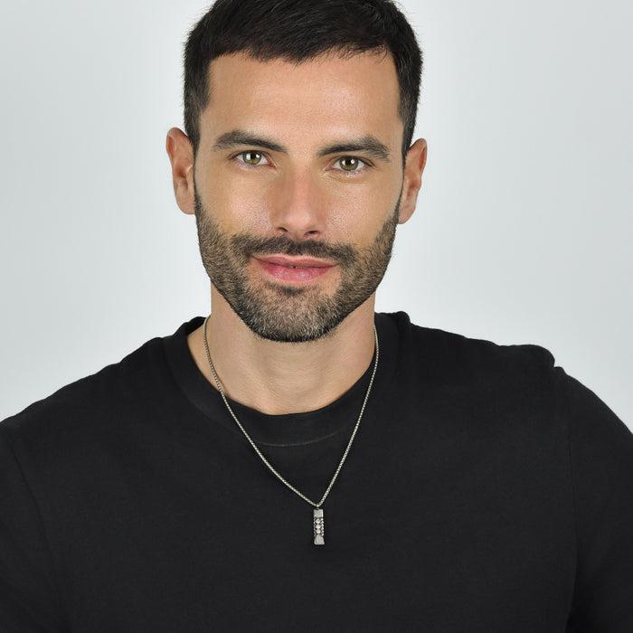 MEN'S NECKLACE IN STEEL ELEMENT WITH WHITE CRYSTALS