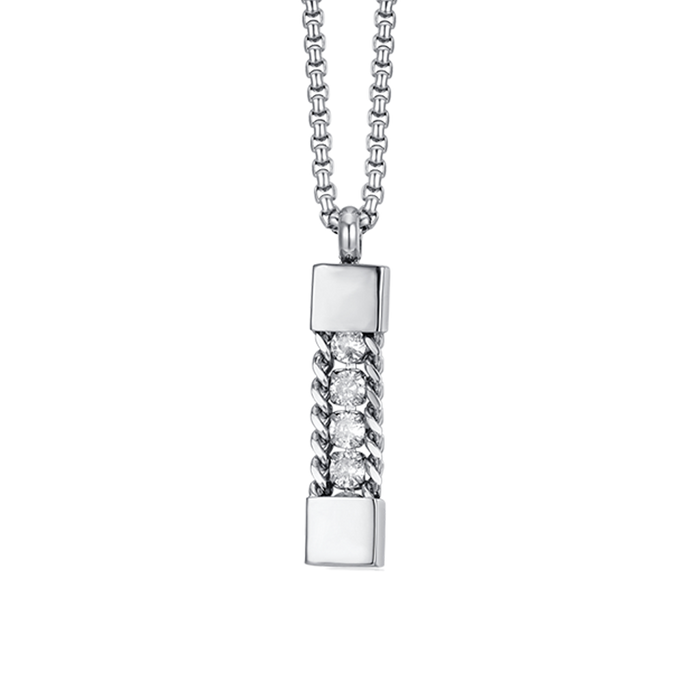 MEN'S NECKLACE IN STEEL ELEMENT WITH WHITE CRYSTALS