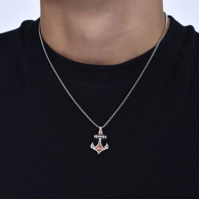 MEN'S STEEL NECKLACE WITH ANCHOR AND WIND ROSE