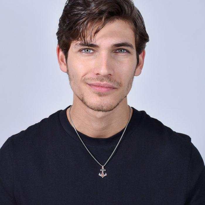 MEN'S STEEL NECKLACE WITH ANCHOR AND WIND ROSE