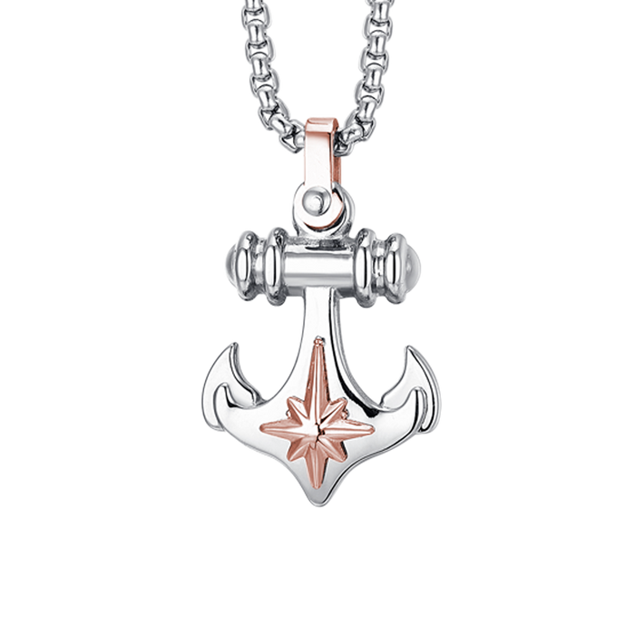MEN'S STEEL NECKLACE WITH ANCHOR AND WIND ROSE