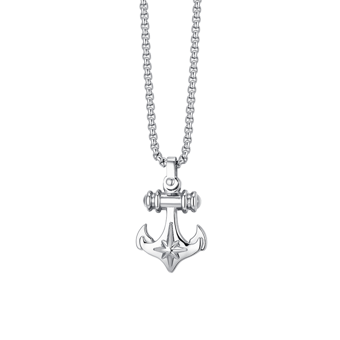 MEN'S STEEL NECKLACE WITH ANCHOR AND WIND ROSE