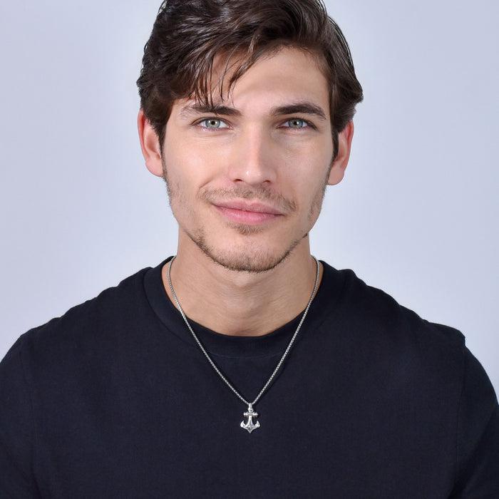 MEN'S STEEL NECKLACE WITH ANCHOR AND WIND ROSE