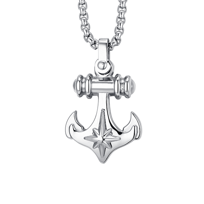 MEN'S STEEL NECKLACE WITH ANCHOR AND WIND ROSE