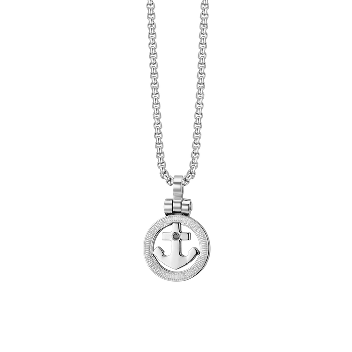 MEN'S NECKLACE IN STEEL ANCHOR AND BLACK CRYSTAL