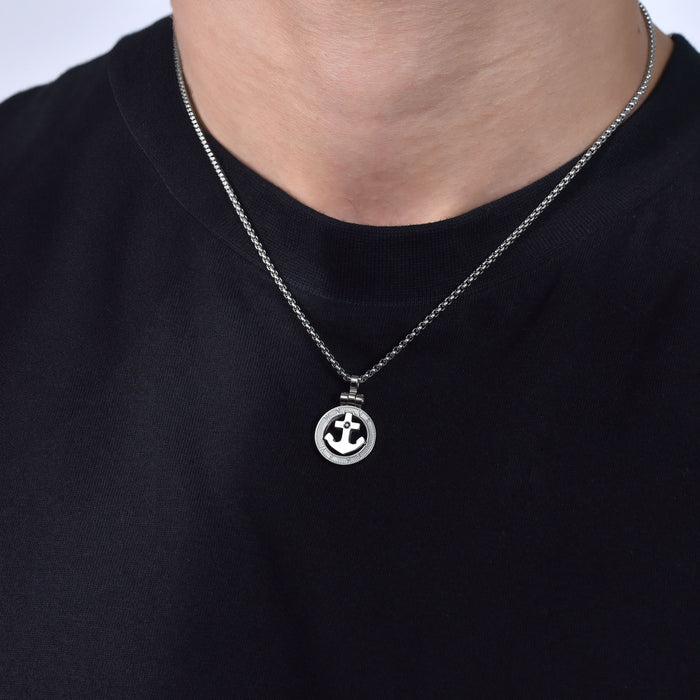 MEN'S NECKLACE IN STEEL ANCHOR AND BLACK CRYSTAL
