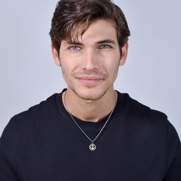 MEN'S NECKLACE IN STEEL ANCHOR AND BLACK CRYSTAL