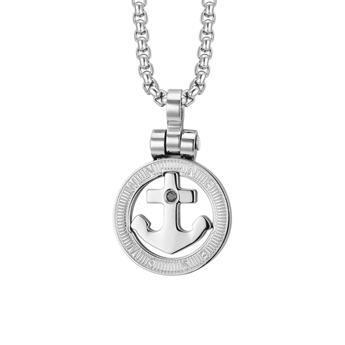 MEN'S NECKLACE IN STEEL ANCHOR AND BLACK CRYSTAL