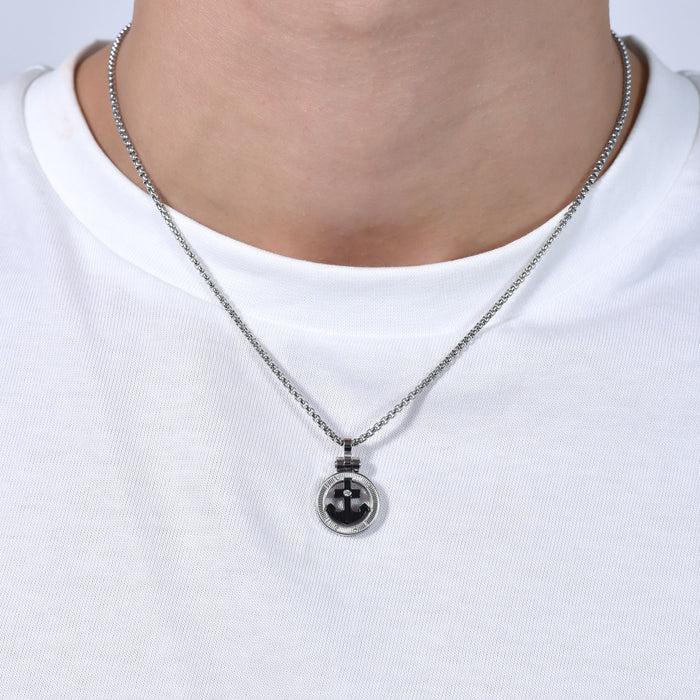 COLLIER HOMME EN ACIER ANCRE IP NOIR