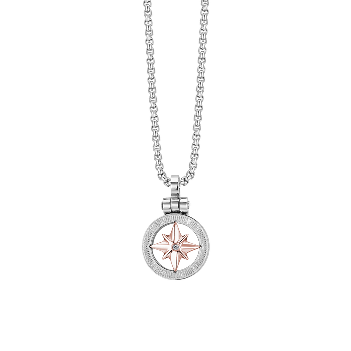MEN'S NECKLACE IN STEEL WITH WIND ROSE IP ROSE