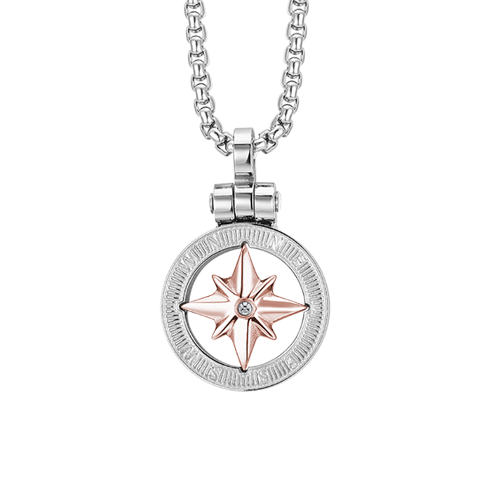 MEN'S NECKLACE IN STEEL WITH WIND ROSE IP ROSE