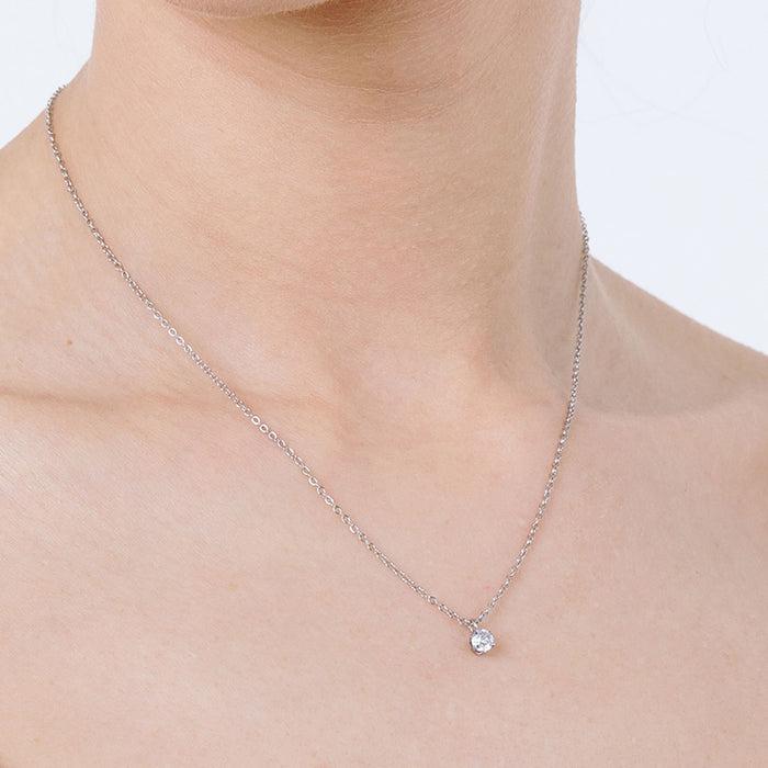 COLLIER FEMME POINT DE LUMIÈRE EN ACIER AVEC CRISTAL BLANC 4 MM