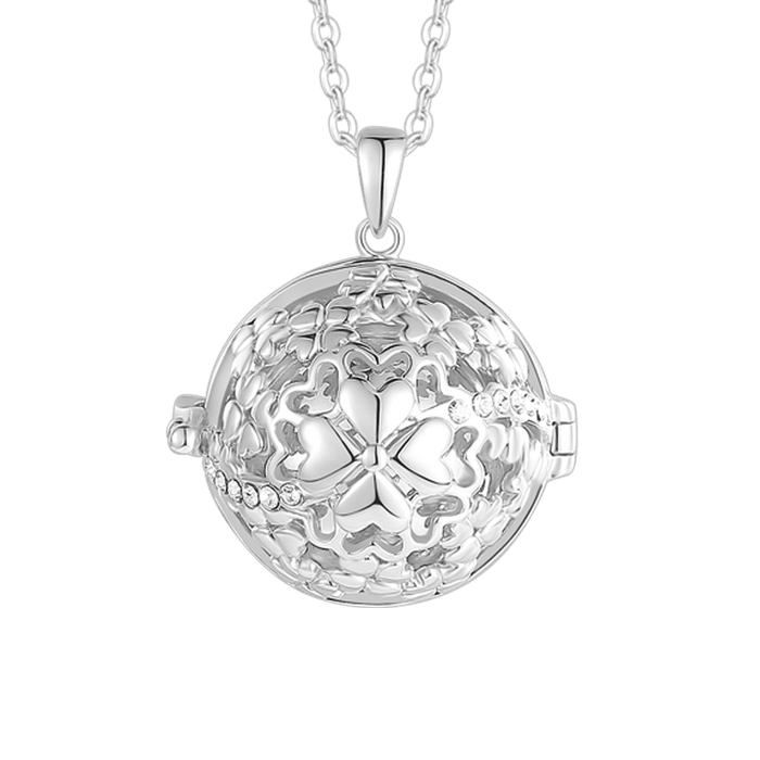 ANGEL CALLER NECKLACE IN STEEL, PENDANT WITH FOUR-LEAF CLOVER IN METAL