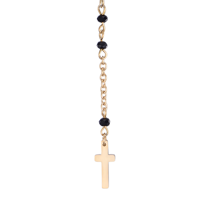 WOMEN'S ROSARY NECKLACE IN STEEL WITH BLACK CRYSTALS WITH PENDANT
