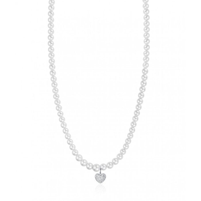 Necklace With White Pearls And Heart With Crystals