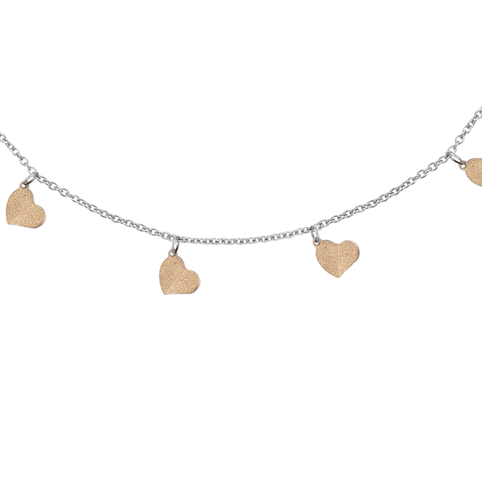 STEEL NECKLACE WITH HEARTS AND IP GOLD GLITTER