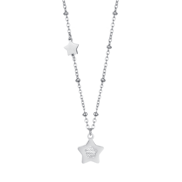 WOMEN'S NECKLACE IN IP GOLD STEEL WITH STARS WITH WHITE CRYSTALS