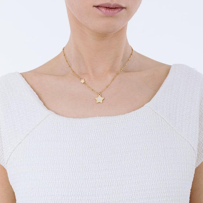 WOMEN'S NECKLACE IN IP GOLD STEEL WITH STARS WITH WHITE CRYSTALS