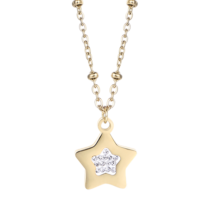WOMEN'S NECKLACE IN IP GOLD STEEL WITH STARS WITH WHITE CRYSTALS