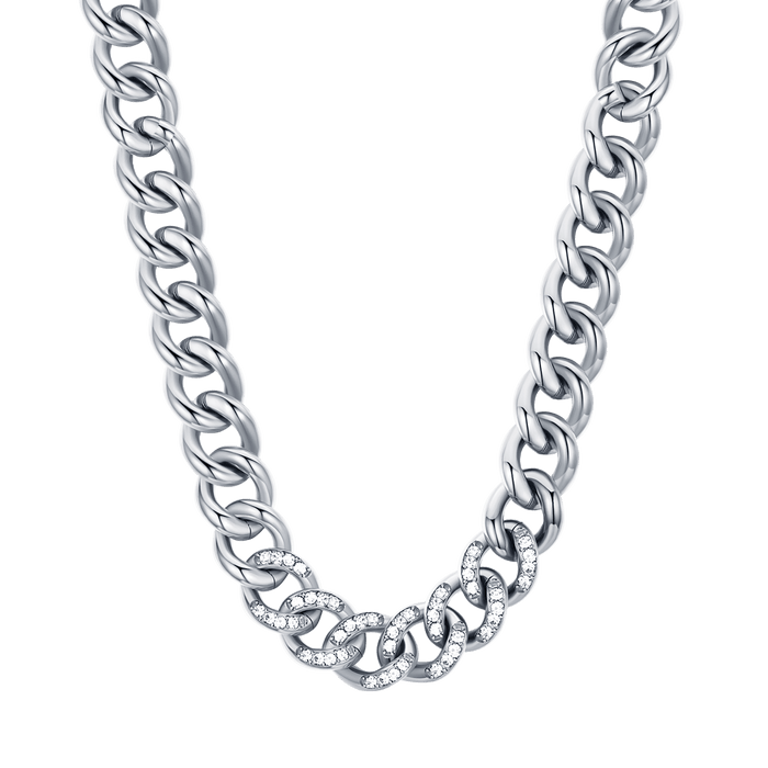 Collier en acier pour femme avec maillons et cristaux blancs