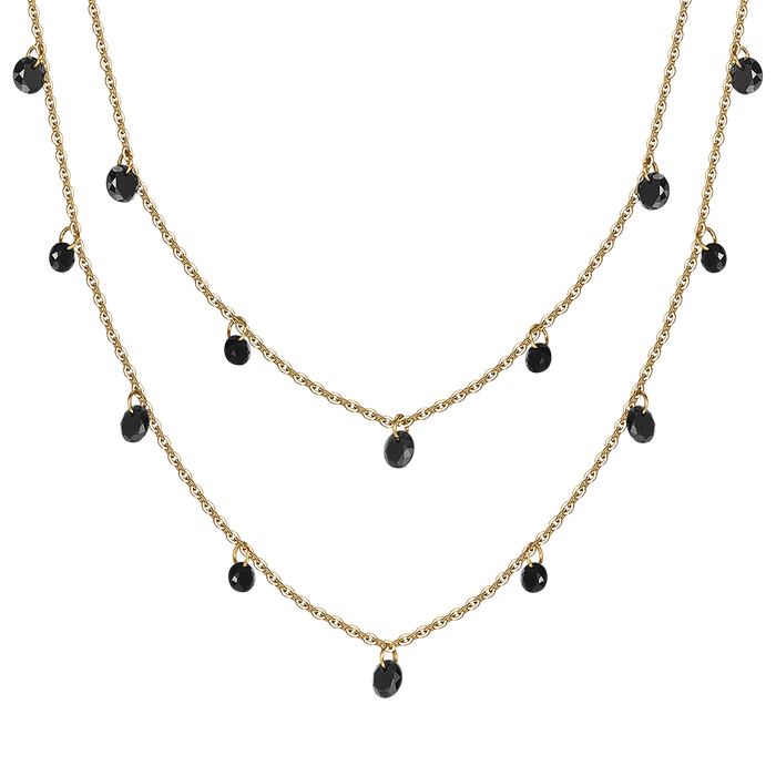 COLLANA DONNA IN ACCIAIO IP GOLD CON CRISTALLI NERI