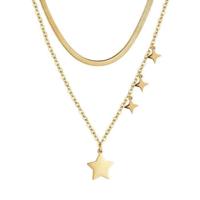 WOMEN'S MULTI-STRAIN IP GOLD STEEL NECKLACE WITH STARS