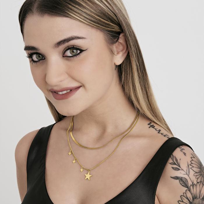 COLLANA DONNA IN ACCIAIO IP GOLD MULTIFILO CON STELLE