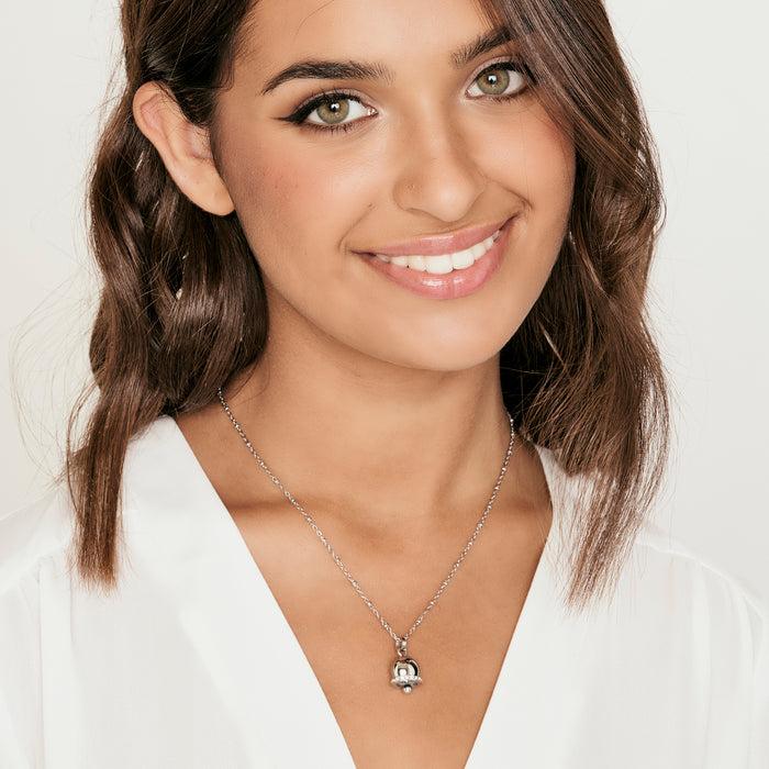 COLLANA DONNA IN ACCIAIO CON CAMPANELLA CON CRISTALLI BIANCHI