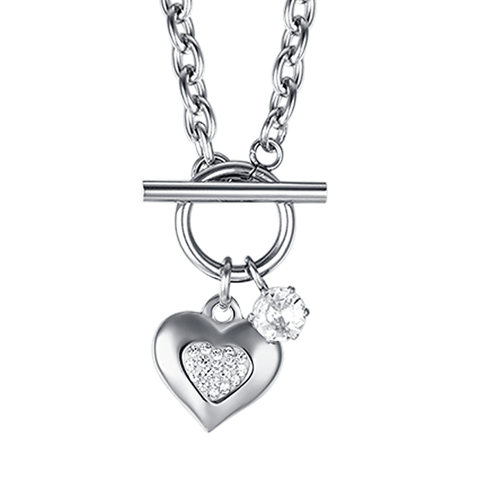 COLLANA DONNA IN ACCIAIO CON CUORE CON CRISTALLI BIANCHI