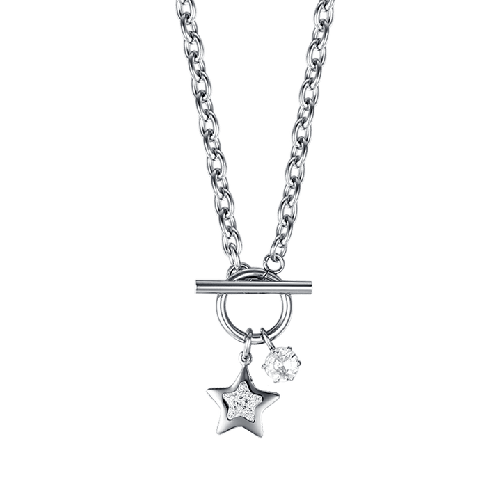 WOMEN'S STEEL NECKLACE WITH STAR WITH WHITE CRYSTALS