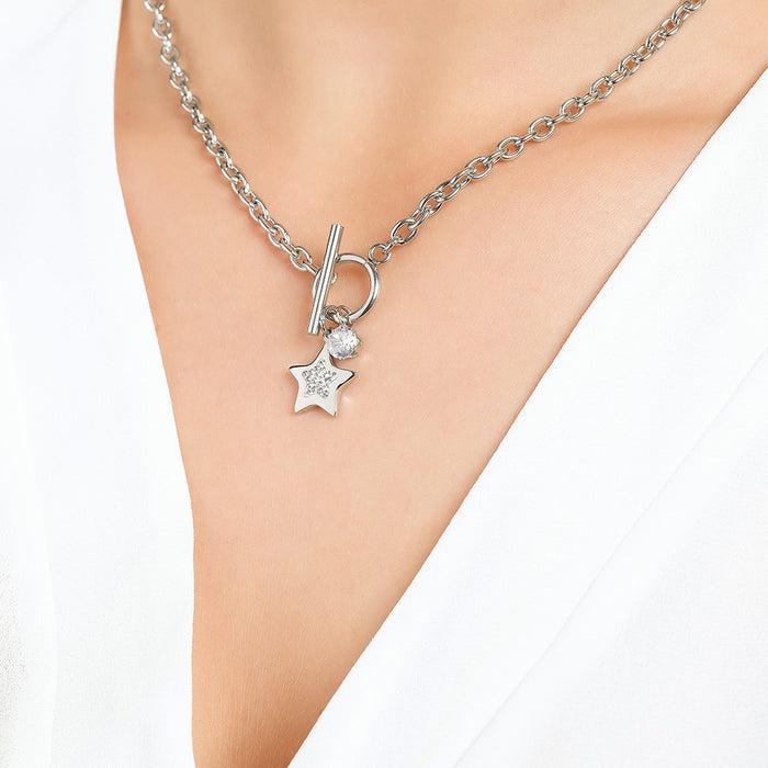 WOMEN'S STEEL NECKLACE WITH STAR WITH WHITE CRYSTALS