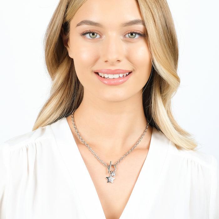 WOMEN'S STEEL NECKLACE WITH STAR WITH WHITE CRYSTALS